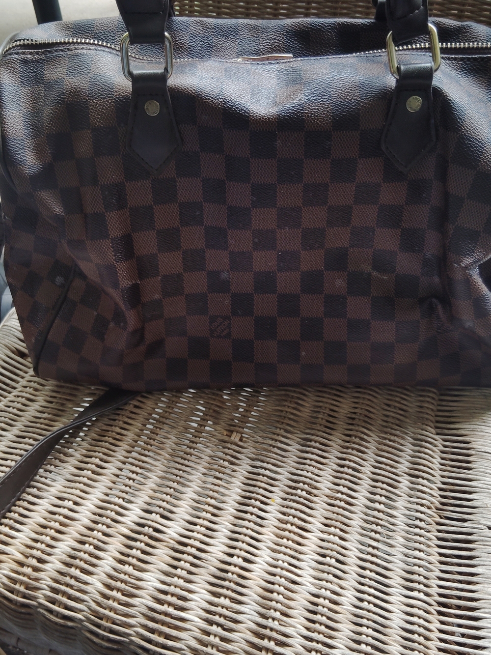 Louis Vuitton Brown Checkered Duffel Bag with Dark Brown Accents